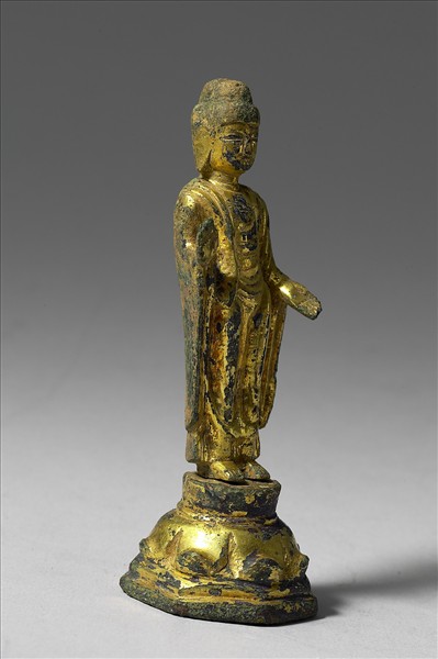 韓國 統一新羅時代 銅鎏金 佛立像