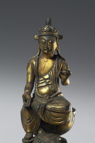 韓國 高麗時代 銅鎏金 文殊騎獅像