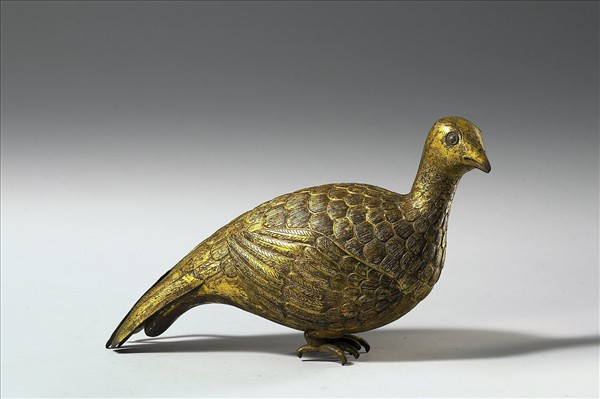 青銅鎏金鵪鶉