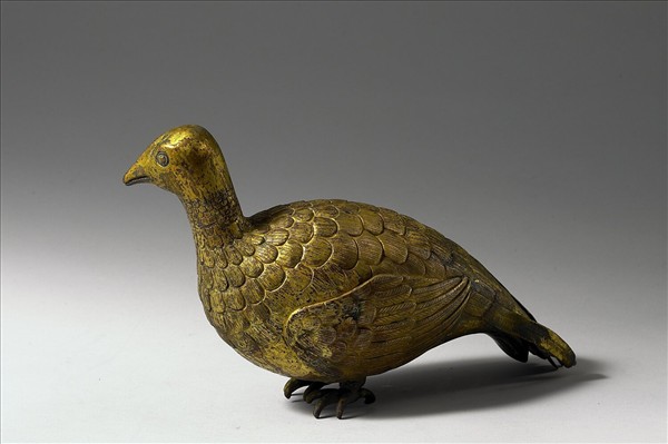青銅鎏金鵪鶉