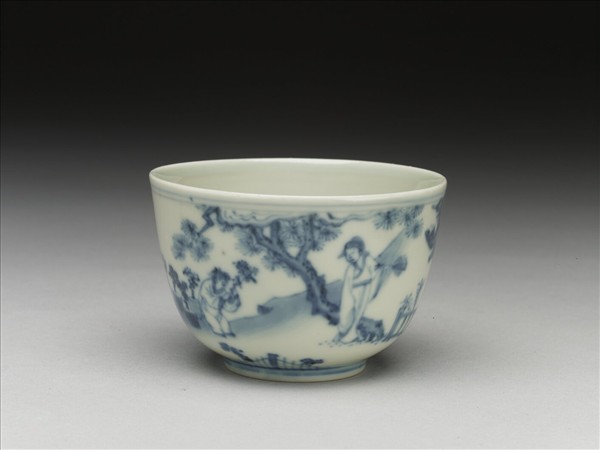 青花陶淵明賞菊圖杯