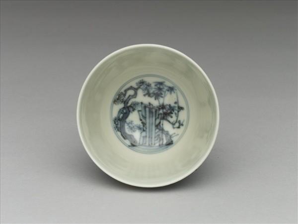 青花陶淵明賞菊圖杯