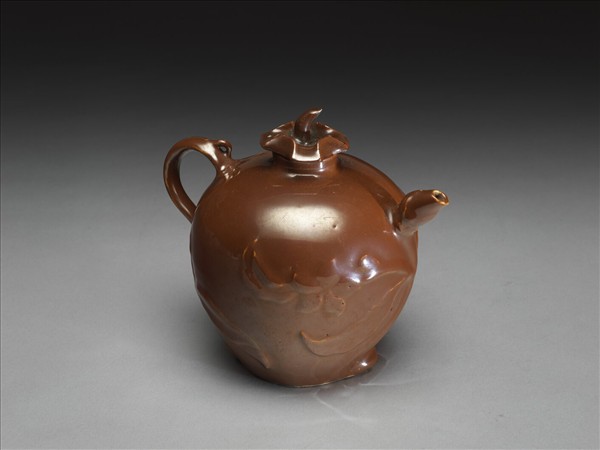 紫金釉桃形把壺