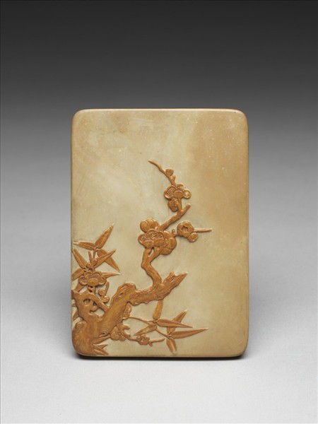 松花石梅竹紋硯盒