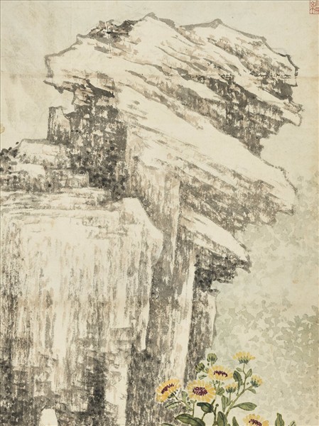 清金廷標畫萱花壽石　軸