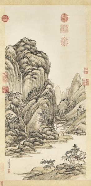 清方琮秋山紅葉　軸