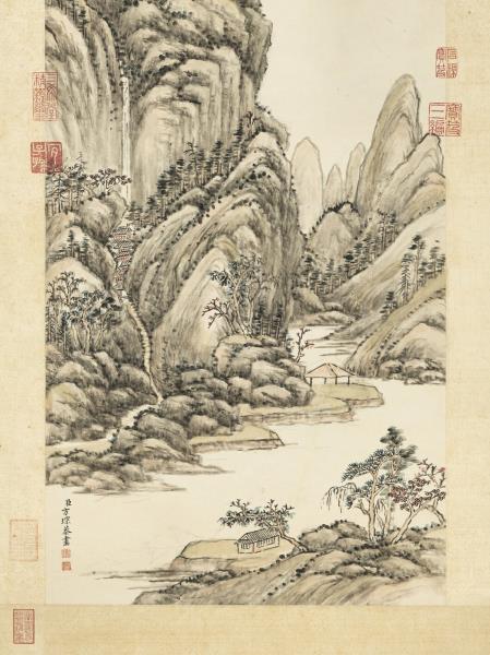 清方琮秋山紅葉　軸