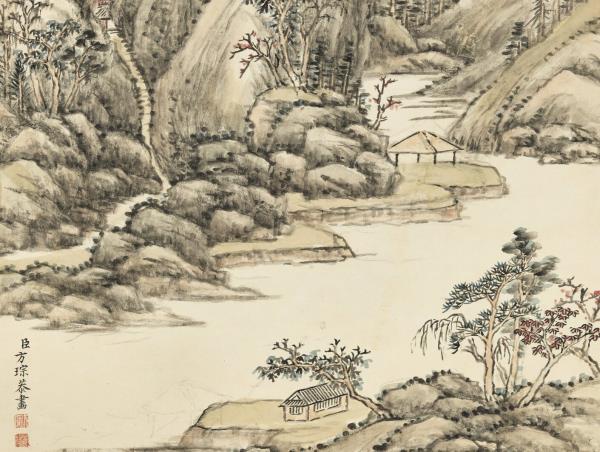 清方琮秋山紅葉　軸