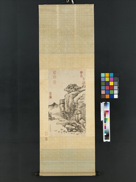 清方琮石壁秋林　軸