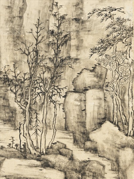 清方琮石壁秋林　軸