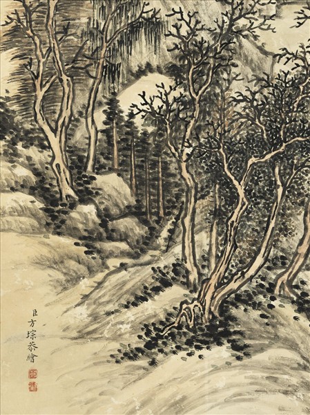 清方琮松閣聽泉圖　軸