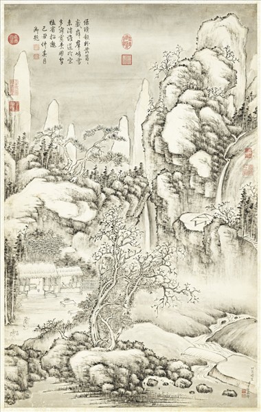 清方琮竹窗晴雪高宗御題　軸