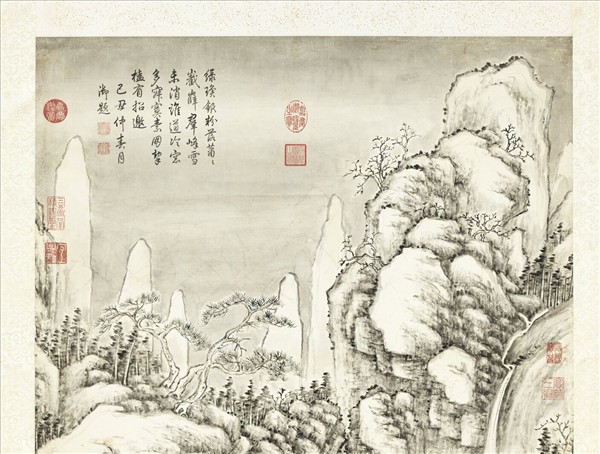 清方琮竹窗晴雪高宗御題　軸