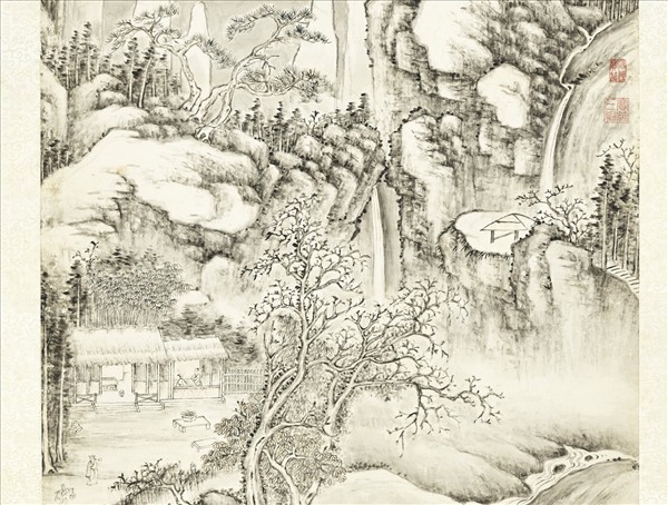 清方琮竹窗晴雪高宗御題　軸