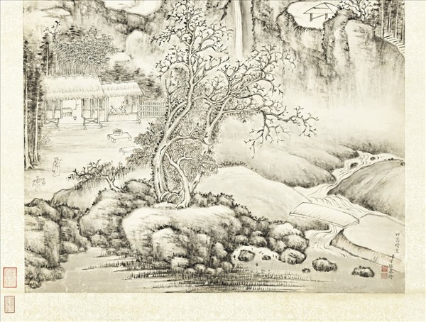 清方琮竹窗晴雪高宗御題　軸