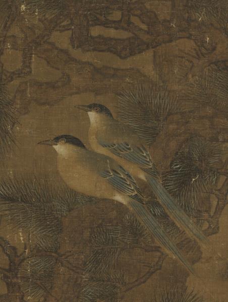 宋人畫雙松花鳥　軸
