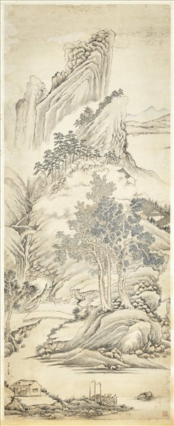 清鄒一桂溪山晚泊　軸