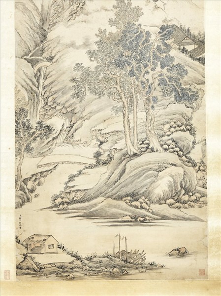 清鄒一桂溪山晚泊　軸