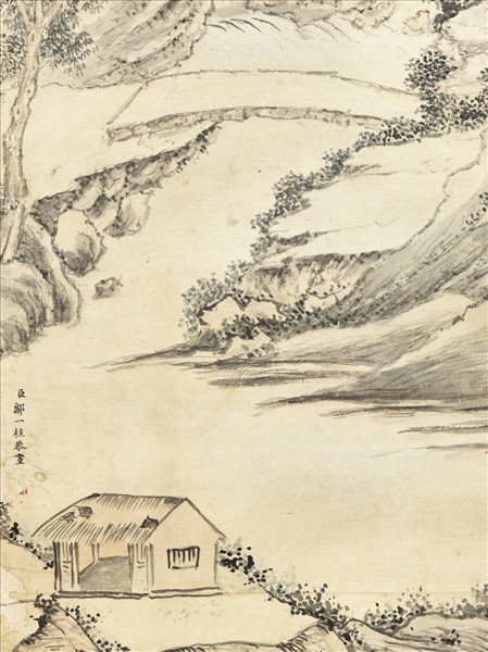 清鄒一桂溪山晚泊　軸