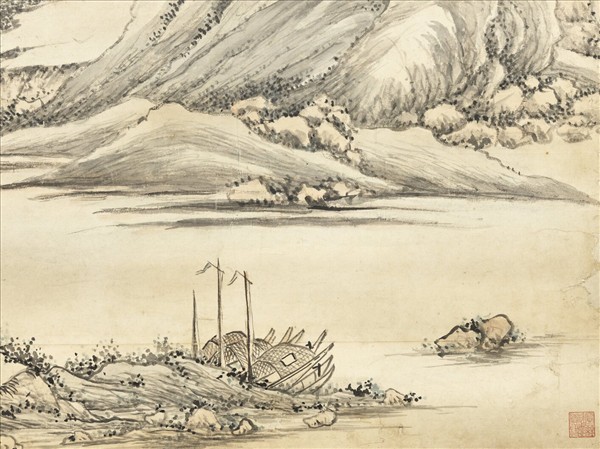 清鄒一桂溪山晚泊　軸