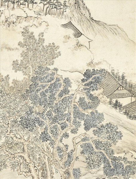 清鄒一桂溪山晚泊　軸