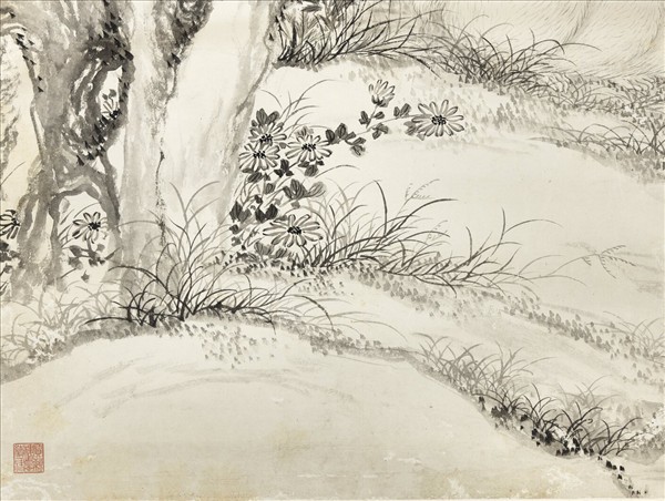 清蔣溥桂花雙兔　軸