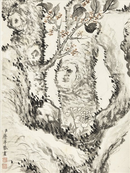 清蔣溥桂花雙兔　軸