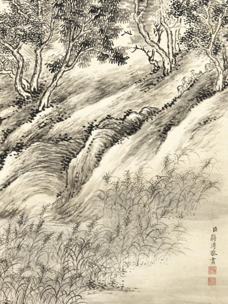 清蔣溥秋山行旅　軸