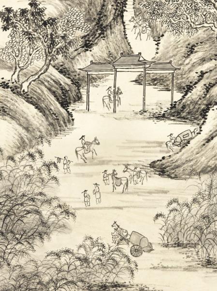 清蔣溥秋山行旅　軸