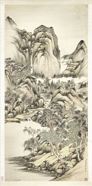 清董誥雲山飛瀑　軸