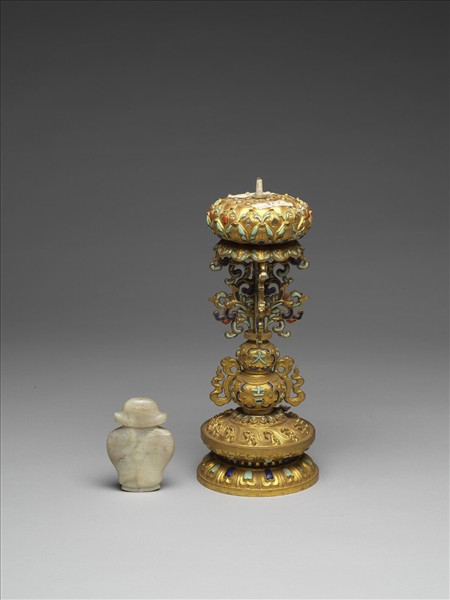 銅鍍金嵌玉及填料八寶（寶瓶）