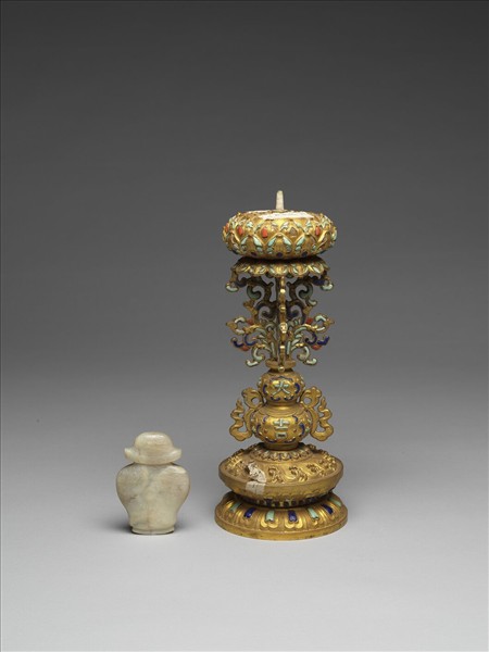 銅鍍金嵌玉及填料八寶（寶瓶）