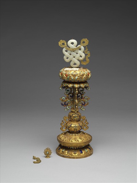 銅鍍金嵌玉及填料八寶（盤長）