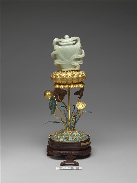 銅鍍金嵌白玉及填琺瑯八吉祥-寶瓶