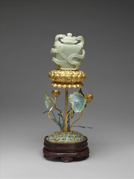 銅鍍金嵌白玉及填琺瑯八吉祥-寶瓶