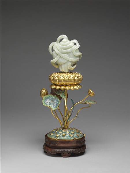 銅鍍金嵌白玉及填琺瑯八吉祥-寶螺