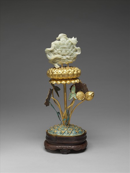 銅鍍金嵌白玉及填琺瑯八吉祥-蓮花
