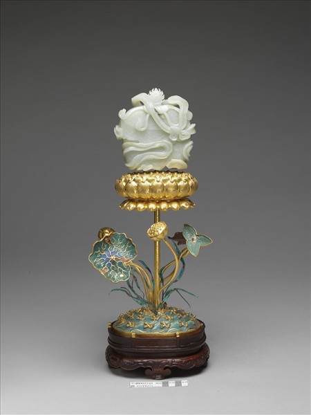 銅鍍金嵌白玉及填琺瑯八吉祥-傘蓋