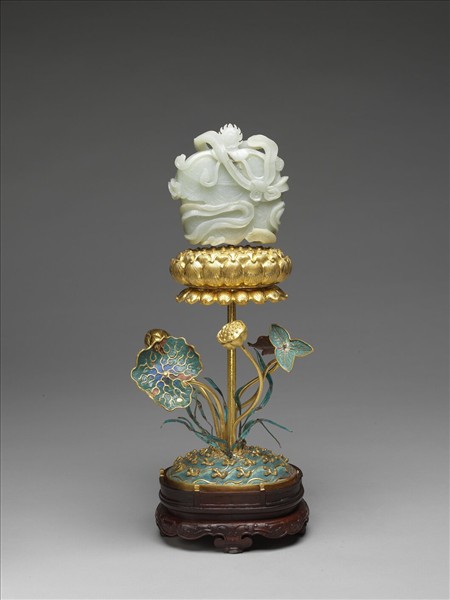 銅鍍金嵌白玉及填琺瑯八吉祥-傘蓋