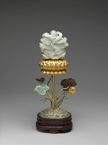 銅鍍金嵌白玉及填琺瑯八吉祥-傘蓋