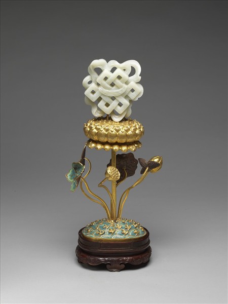 銅鍍金嵌白玉及填琺瑯八吉祥-吉祥結