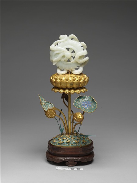 銅鍍金嵌白玉及填琺瑯八吉祥-寶輪