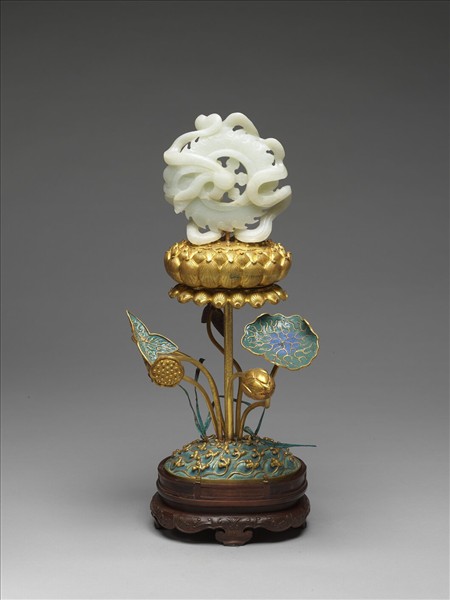 銅鍍金嵌白玉及填琺瑯八吉祥-寶輪