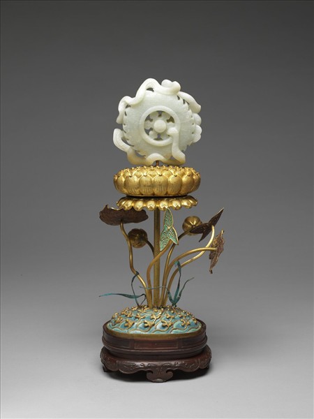 銅鍍金嵌白玉及填琺瑯八吉祥-寶輪
