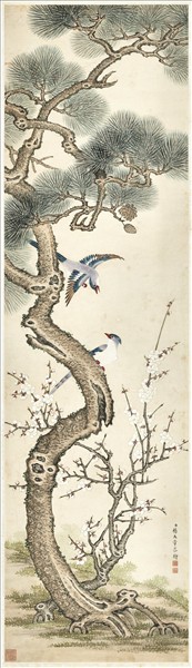 清楊大章松梅文禽　軸