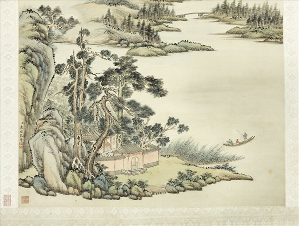 清袁瑛溪山放棹　軸