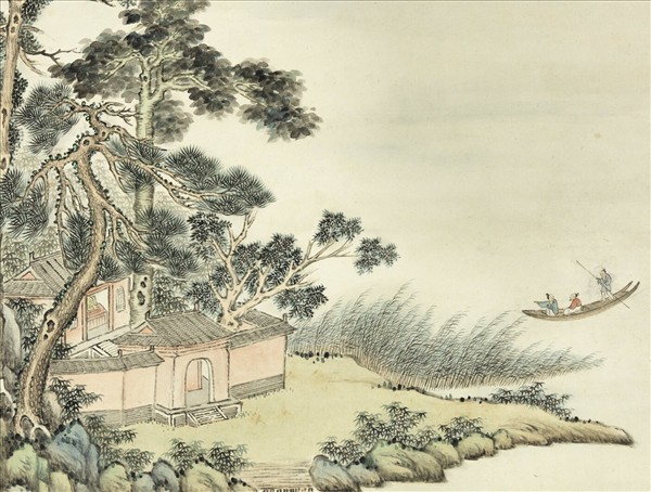 清袁瑛溪山放棹　軸