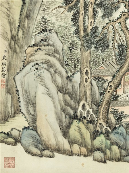 清袁瑛溪山放棹　軸