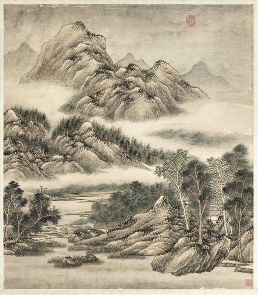 清王炳雲峰煙樹　軸