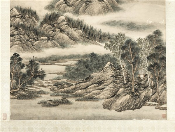 清王炳雲峰煙樹　軸